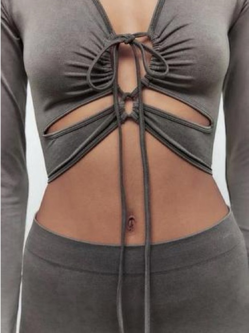 Zara Dark Charcoal Long Sleeve Crop Top